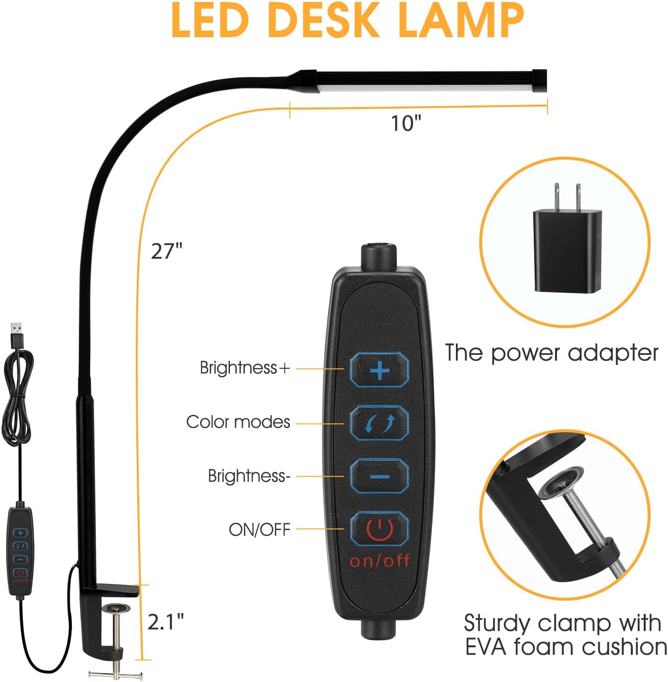 Voncerus LED Desk Lamp with Clamp, Clip on Lights for Home Office, Black