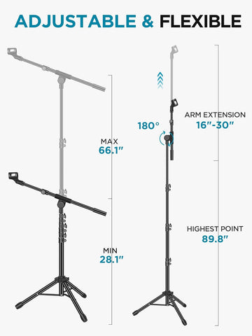 InnoGear Mic Stand Tripod Boom Arm Floor Microphone Stand Height Adjustable