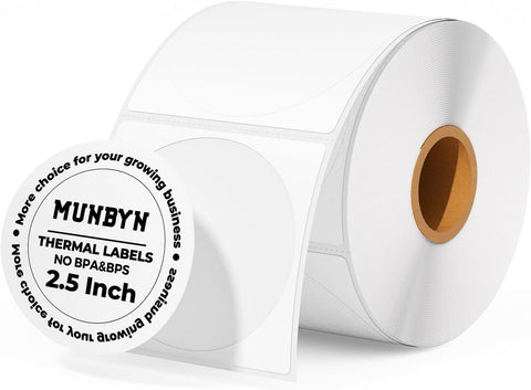 MUNBYN 2.5 Inch White Circle Thermal Labels for Baking, 500 Sheets/1 Roll