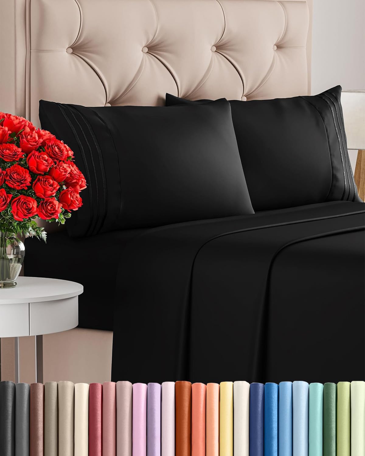 King Size 4 Piece Sheet Set - Comfy Breathable & Cooling Sheets - Black