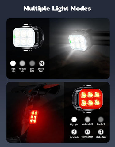 Zewdov Bike Lights for Night Riding, Rechargeable Bike Light Front and Back