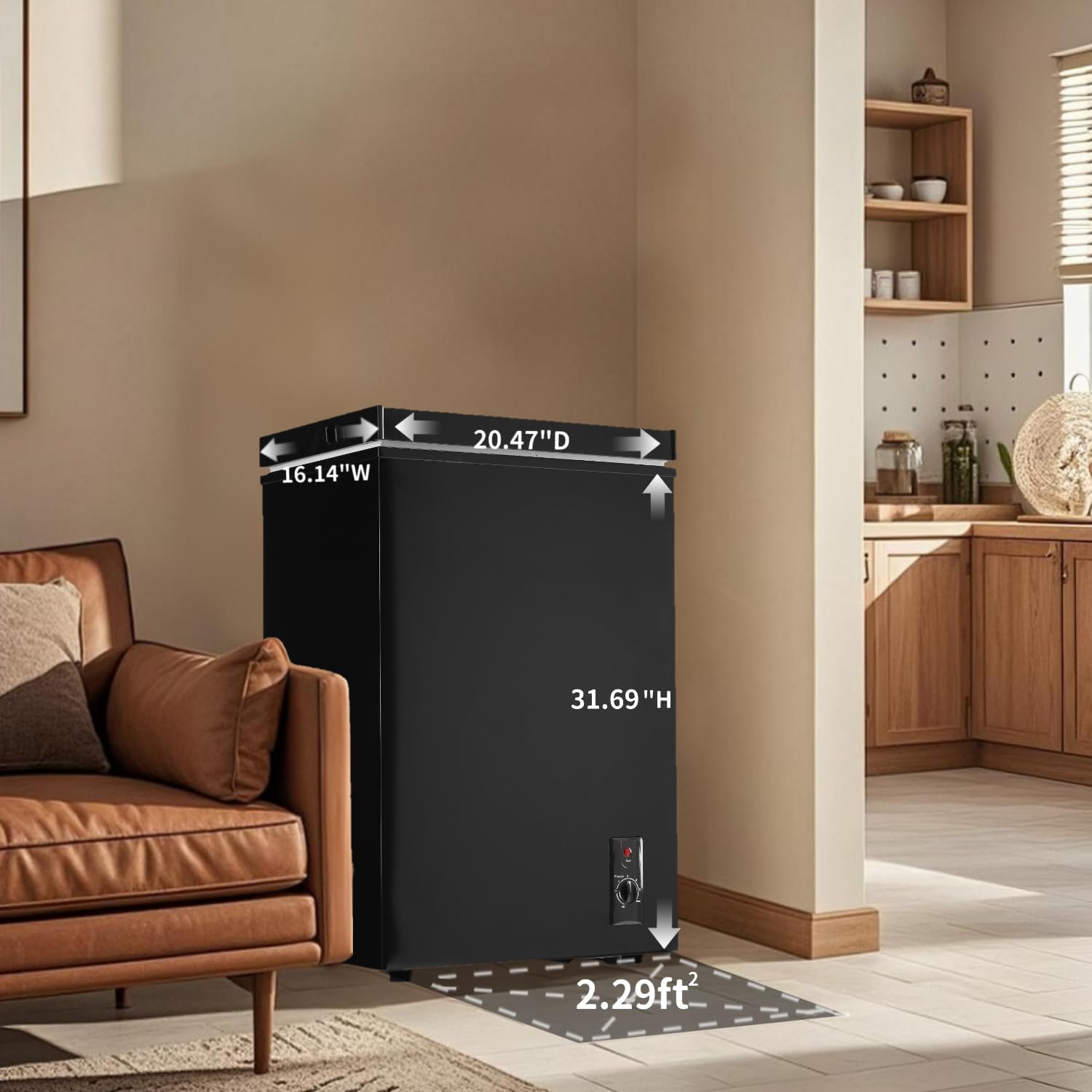 Chest Freezer 3.5 Cu.Ft Deep Freezer with Removable Basket, 7-Level Adjustable Thermostat, Fast Cooling Freestanding Top Open Door, Black