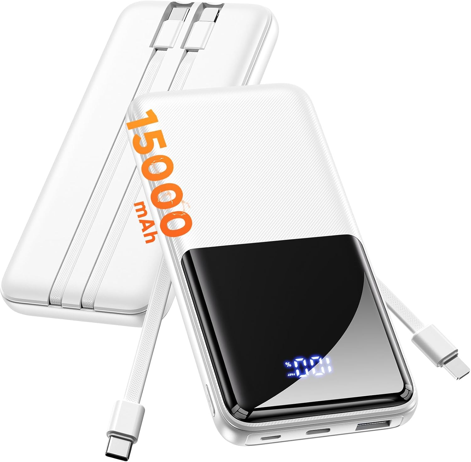 CFIAI Portable Charger 15000mAh Slim Power Bank with Built in Cables
