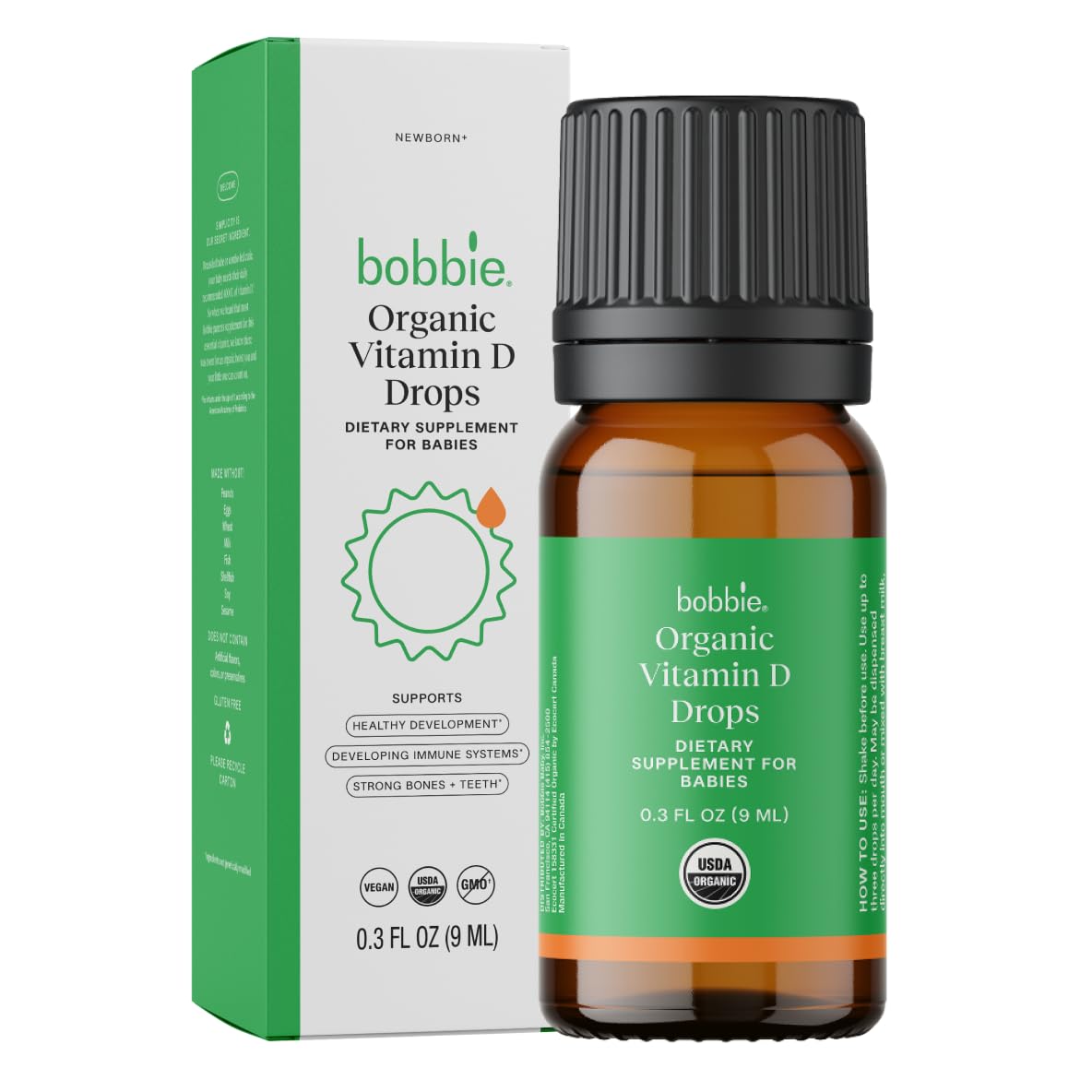 Bobbie Organic Baby Vitamin D Drops, Immune Health, 400 IU, 0.3 fl oz