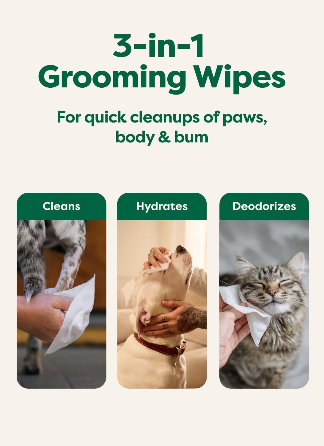 Earth Rated Dog Wipes for Paws & Butt, Deodorizing, Unscented, 100ct