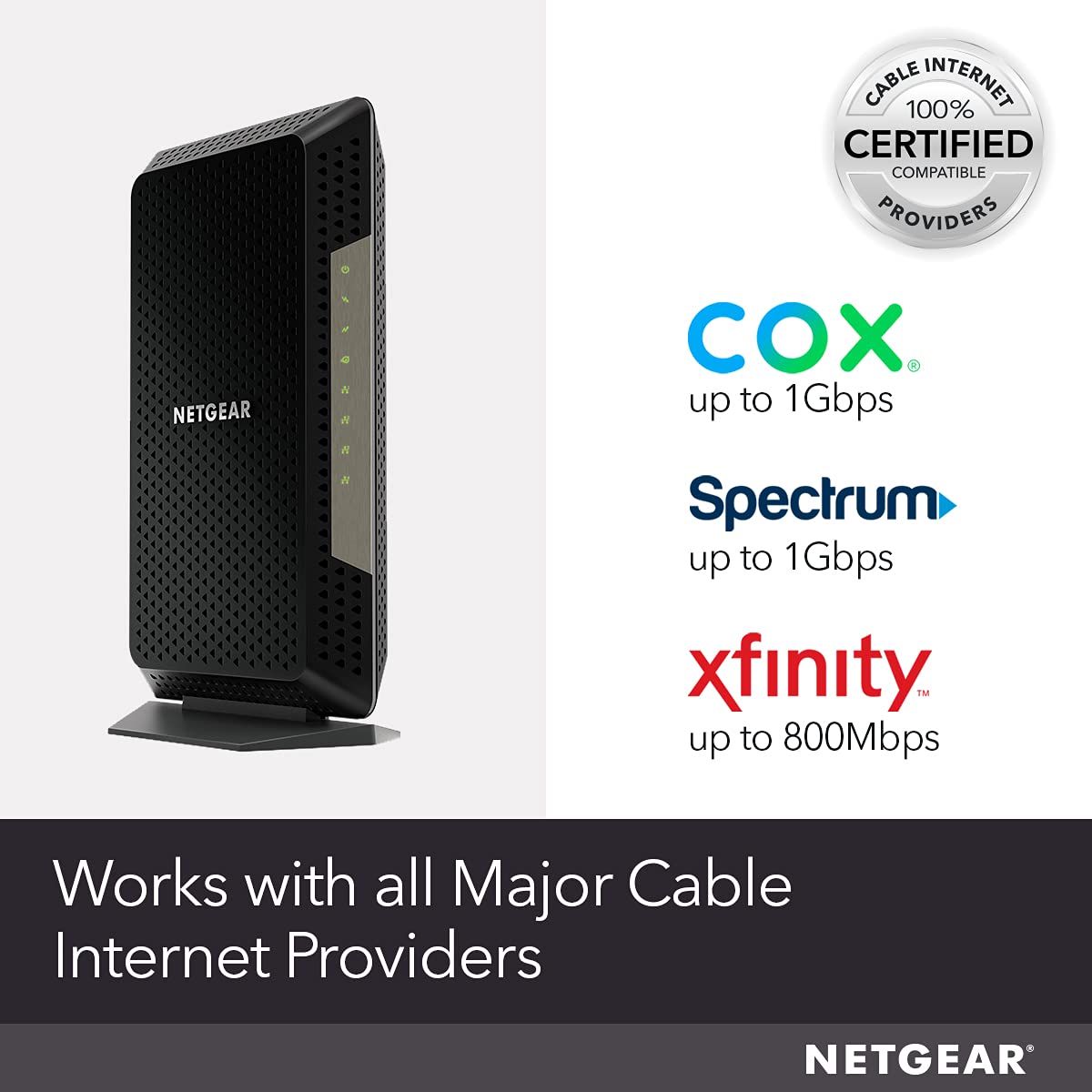 NETGEAR Nighthawk Cable Modem CM1200 - Compatible with all Cable Providers including Xfinity by Comcast, Spectrum, Cox | For Cable Plans Up to 2 Gigabits | 4 x 1G Ethernet ports | DOCSIS 3.1, Black