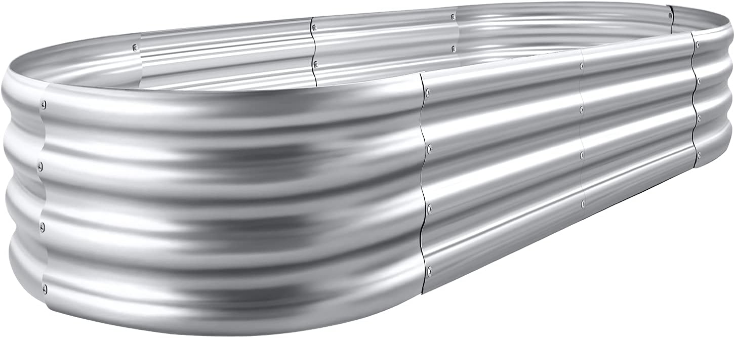 Land Guard Galvanized Raised Garden Bed Kit, 6×3×1ft Raised Garden Boxes Outdoor, Oval Metal Raised Garden Beds for Vegetables...