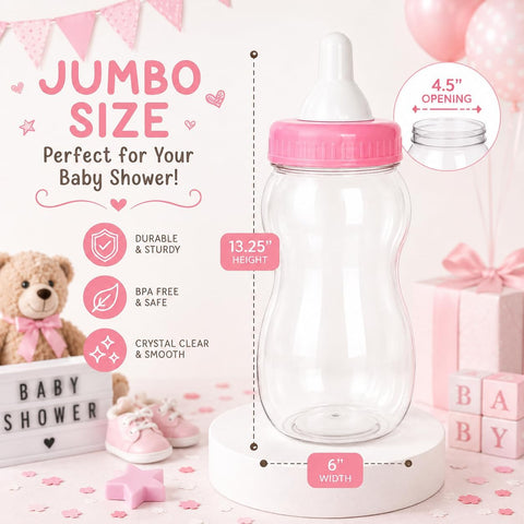 13" Jumbo Fillable Baby Shower Bank Plastic Decoration Centerpiece (Pink, 13")
