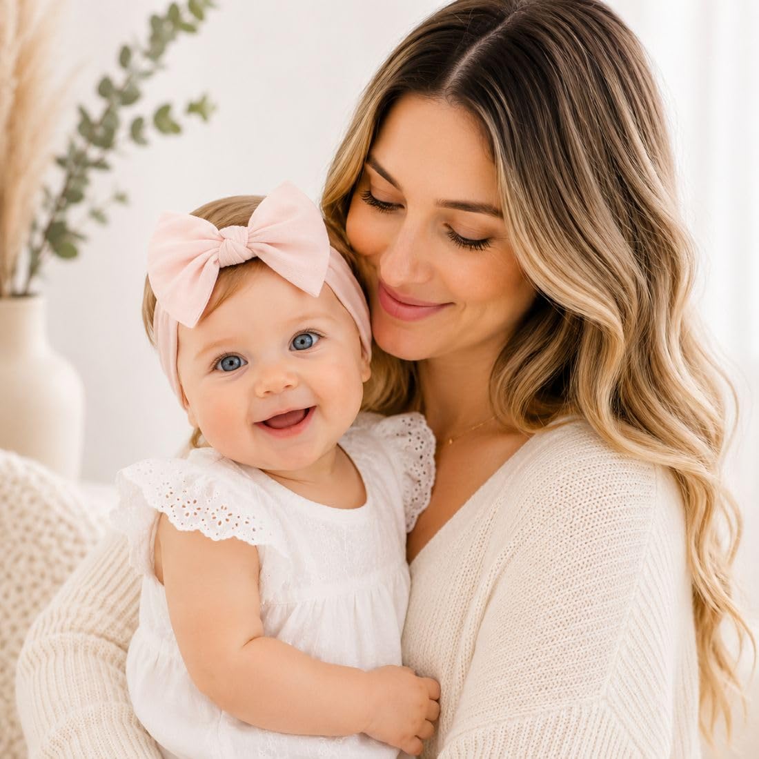 Baby Girl Headbands-Infant,Toddler Cotton Handmade Hairbands with Bows Child Hair Accessories (2, Powder Pink- Light Beige, 3-36 Month)