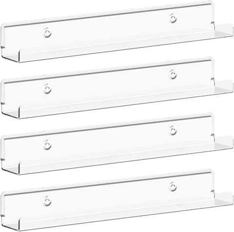 Lifewit Narrow Acrylic Floating Shelves for Vinyl Record 12", Clear 4 Pack