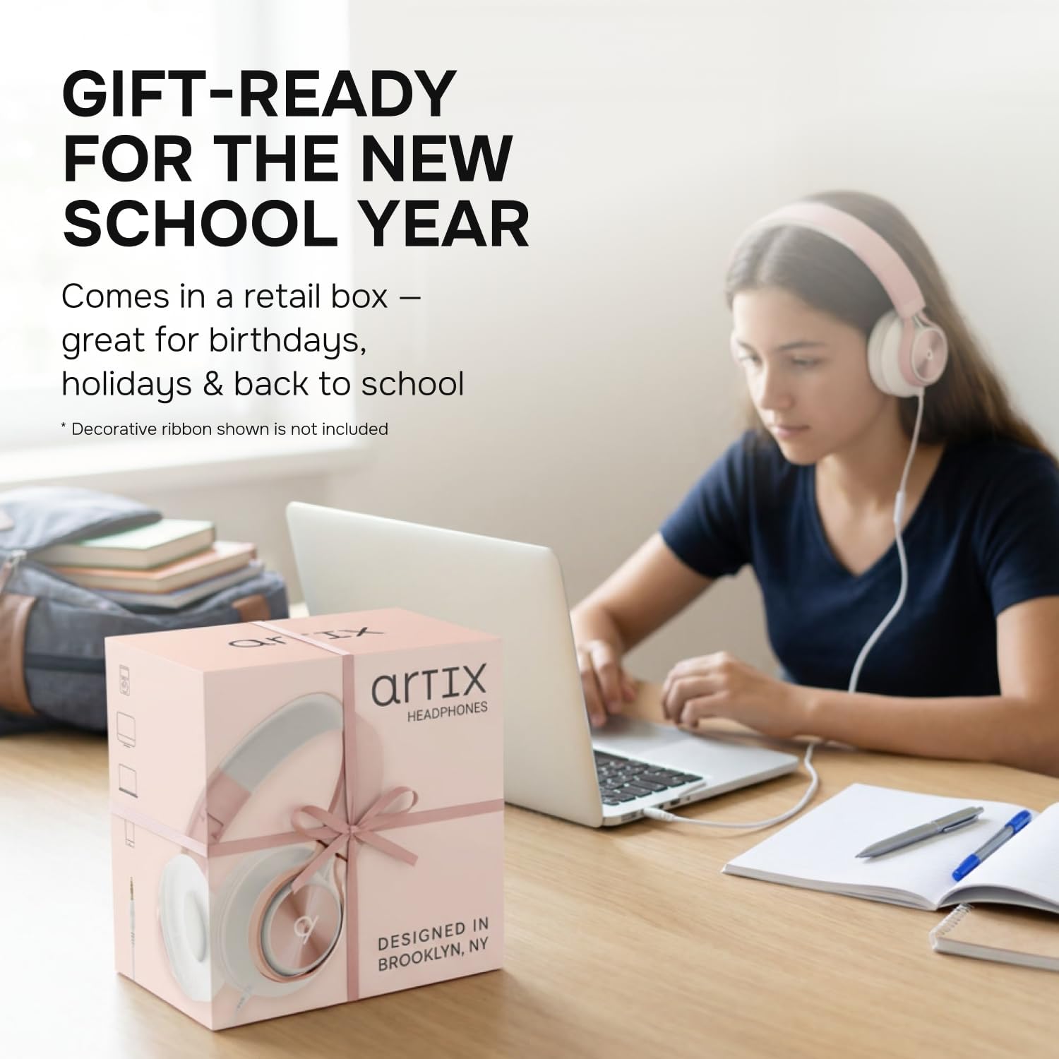 ARTIX Wired Headphones for Kids & Adults - Built-in Mic & Volume Control, Kids Headphones for School & Travel, Girls Head Phones for Computer, iPad, Chromebook, Tablet, Smartphone with 3.5mm Aux Cord