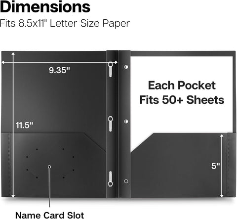 Dunwell Plastic 2-Pocket Folders with 3 Prongs, Black, 2 Pack, Poly