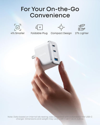 Anker Nano 70W Max 3-Port Fast Charger USB C, Type C Charger Fast Charging