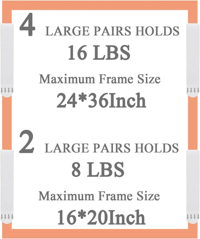 Gisde Large Picture Hanging Strips Heavy Duty, 16-Pairs(32 Strips) Sticky Picture Hangers for Walls No Damage Wall Picture Hangers Without Nails Refill Adhesive Poster Strips