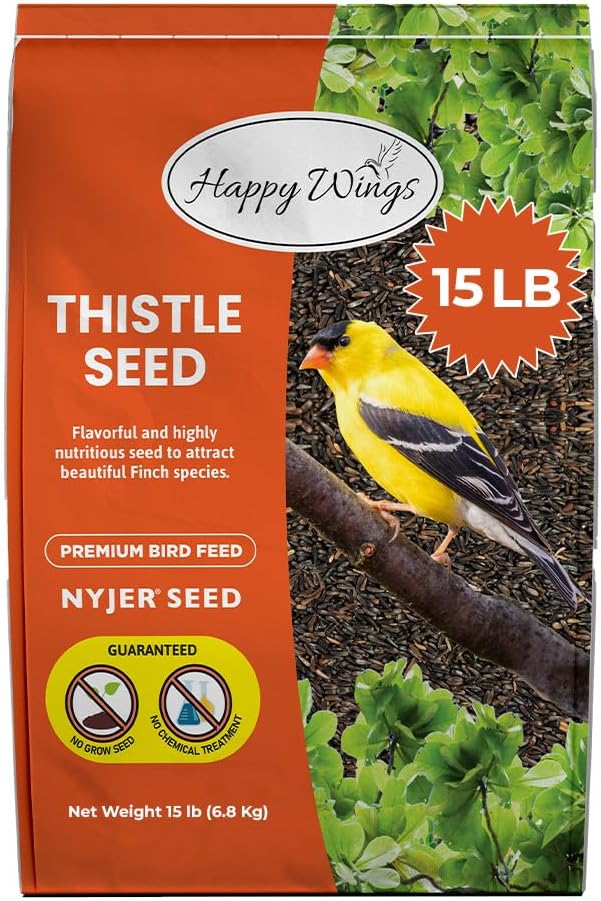 Happy Wings 15LB Thistle Seed Bird Food, 100% Natural, Extra Clean, No Grow