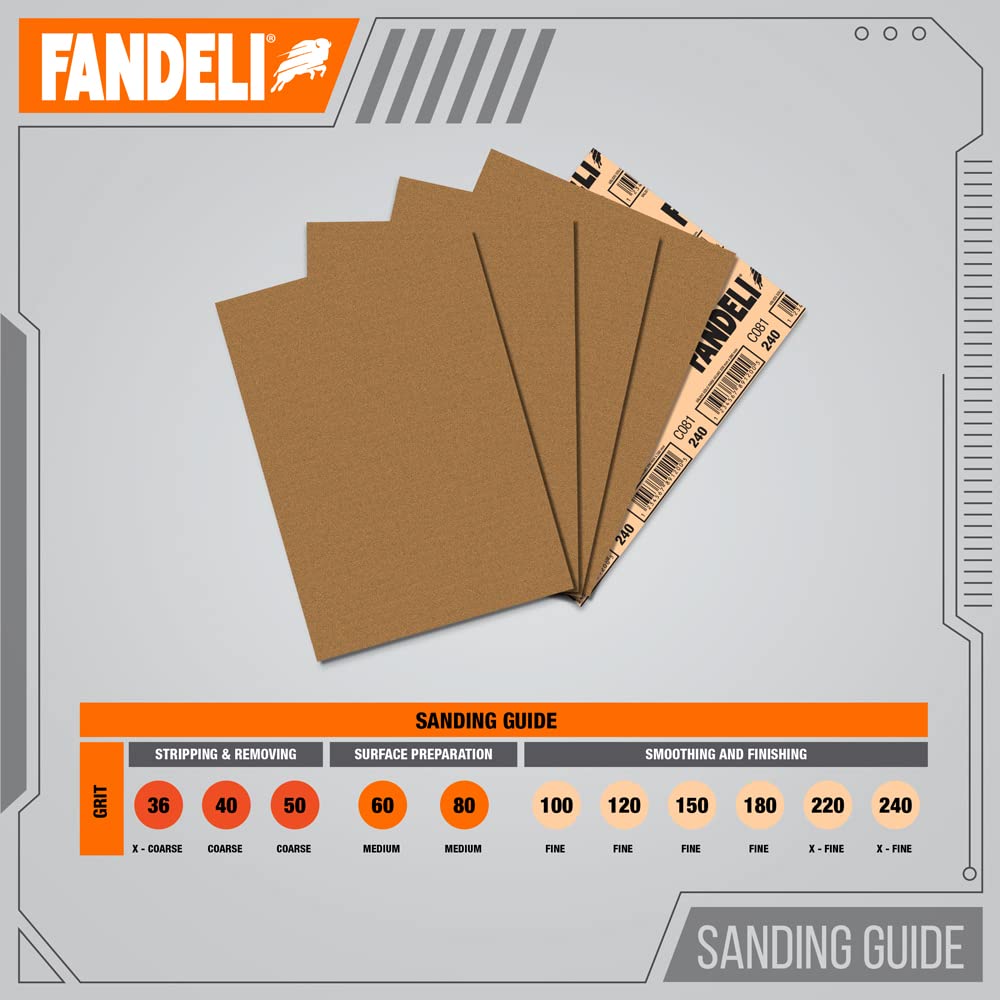 Fandeli | Multi-Purpose Sandpaper | 100 Grit | 50 Sheets of 9'' x 11'' | Ideal for Sanding Metal, Untreated Wood and Painted Surfaces | Sandpaper Sheets | Sandpaper Grit.