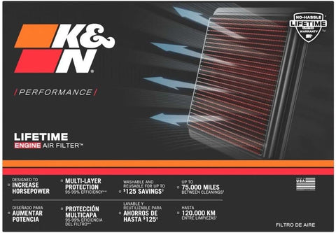 K&N High-Flow Original Lifetime Engine Air Filter: Washable, 33-2676