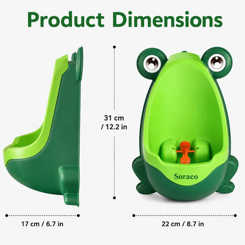 Soraco Cute Frog Potty Training Urinal for Boys with Funny Aiming Target, Toddler Urinals for Potty Training (Green)