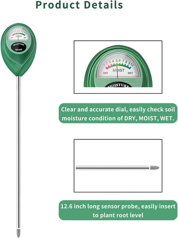 Censinda Soil Moisture Meter, 2 Pack Long Probe Soil Moisture Monitor for House Plants, Soil Hygrometer Moisture Sensor for Indoor & Outdoor, Garden, Farm, Lawn Plant Care, No Battery Needed(Green)