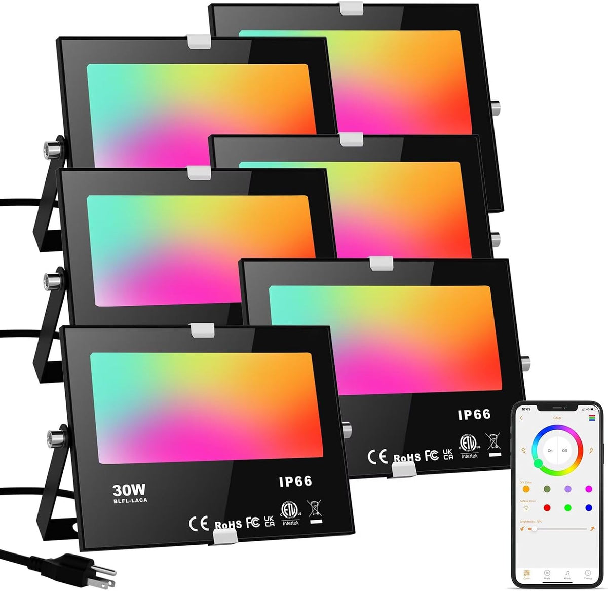 LED Flood Light Outdoor 30W, Color Changing RGB Lights 300W Equivalent