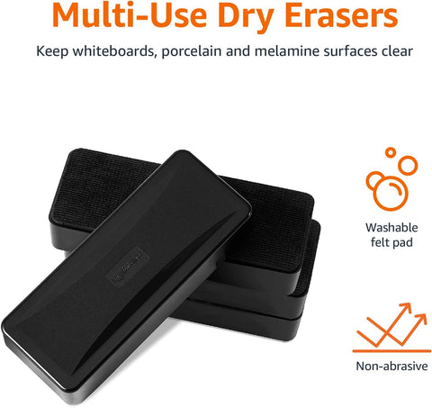 Amazon Basics Dry-Erase Whiteboard Erasers with Soft Pile, for School, Office, Home, and Classroom, Black, 4-Pack