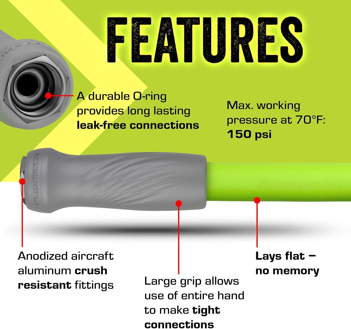 Flexzilla Garden Hose with SwivelGrip, 5/8 in. x 50 ft., Lightweight All-Weather Water Hose, Durable and Flexible, Leak-Free Connections