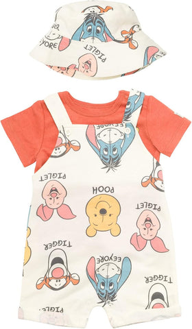 Disney Winnie the Pooh Baby Boys' Outfit Set 3 Piece Shortall Tee and Hat Newborn to Infant