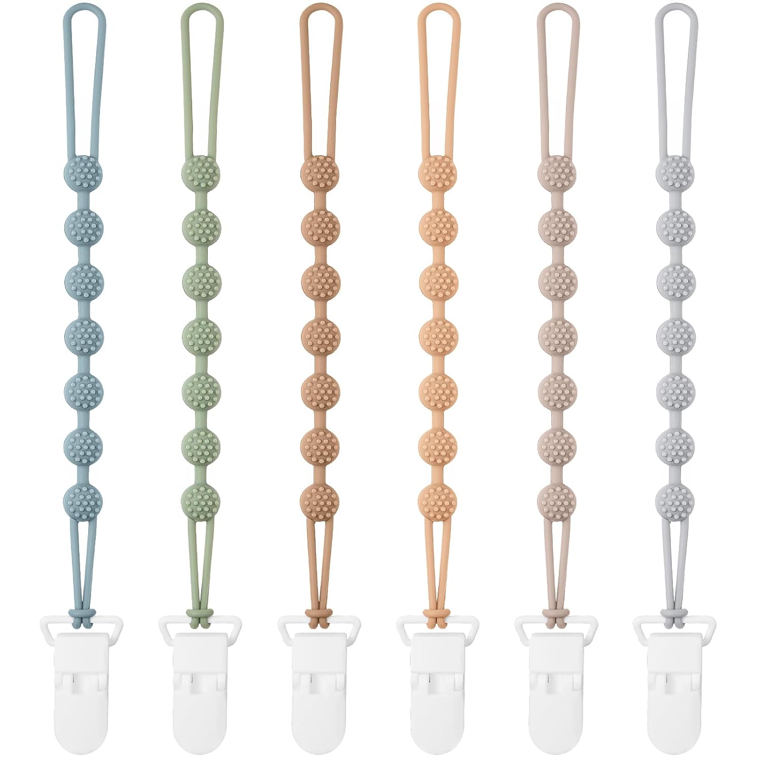 Eascrozn Baby Pacifier Clip, 6 Pack Silicone Pacifier Holder BPA Free