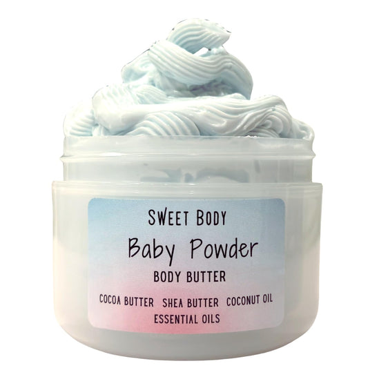 Sweet Body Baby Powder Creamy Whipped Body Butter Souffle| Nourishing Shea Butter, Cocoa Butter, Coconut Oil, Essential Oils |Moisturizer for Body, Feet & Hands 11oz.