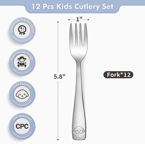 DRKIO 12Pcs Stainless Steel Toddler Forks Set Small Metal Kids Silverware