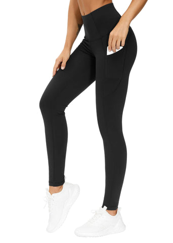 THE GYM PEOPLE Thick High Waist Yoga Pants with Pockets, Tummy Control Workout Running Yoga Leggings for Women (X-Small, Black)