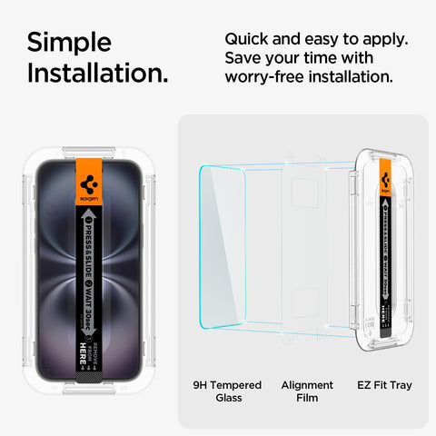 Spigen Tempered Glass Screen Protector [GlasTR EZ FIT] designed for iPhone 16 Plus/iPhone 15 Plus [2 Pack]