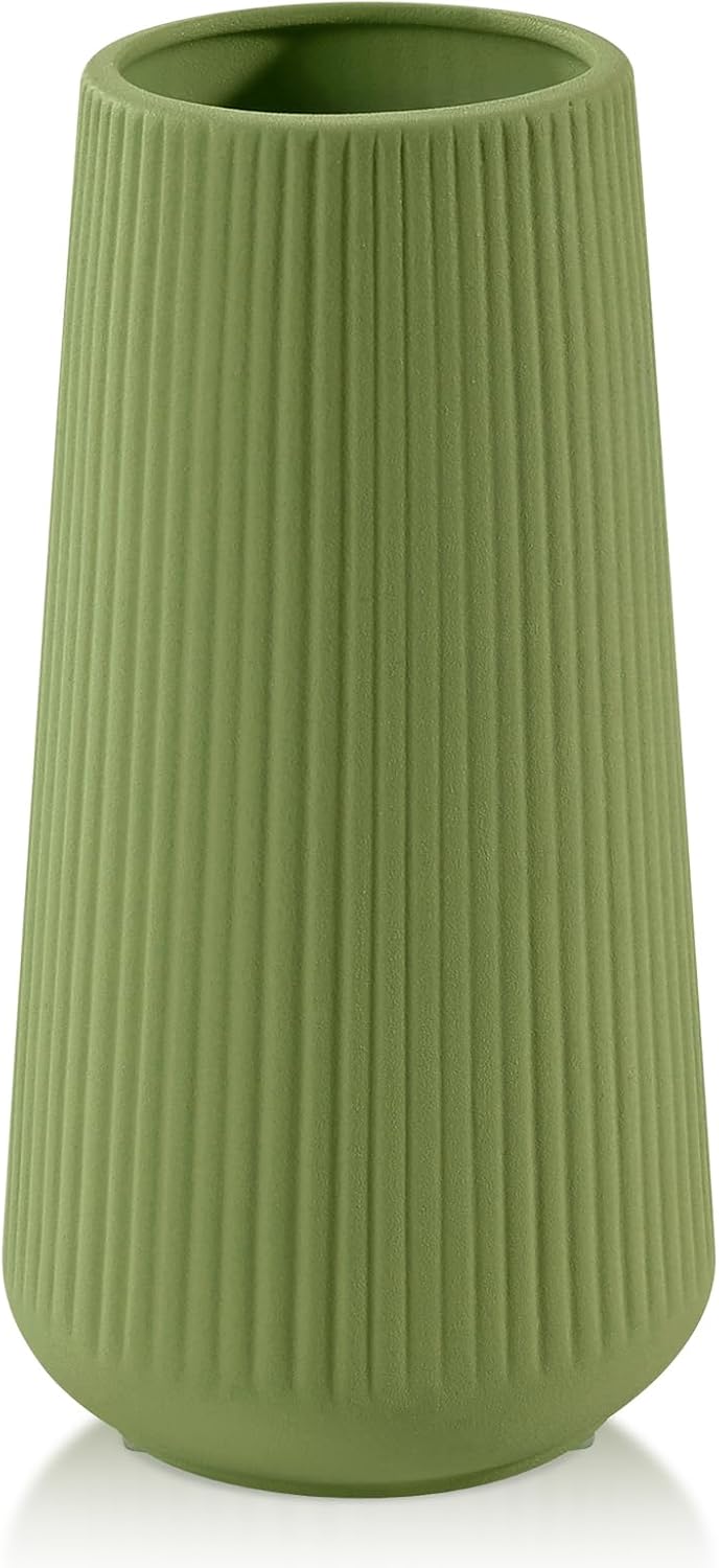 XL Saga Green Ceramic Vase, GUKJOB Cute Flower Vase for Pampas Grass, Home, Living Room, Dining Table, Farmhouse, Office Decor, Bedroom, Table, and Kitchen Shelf (XL Saga Green)