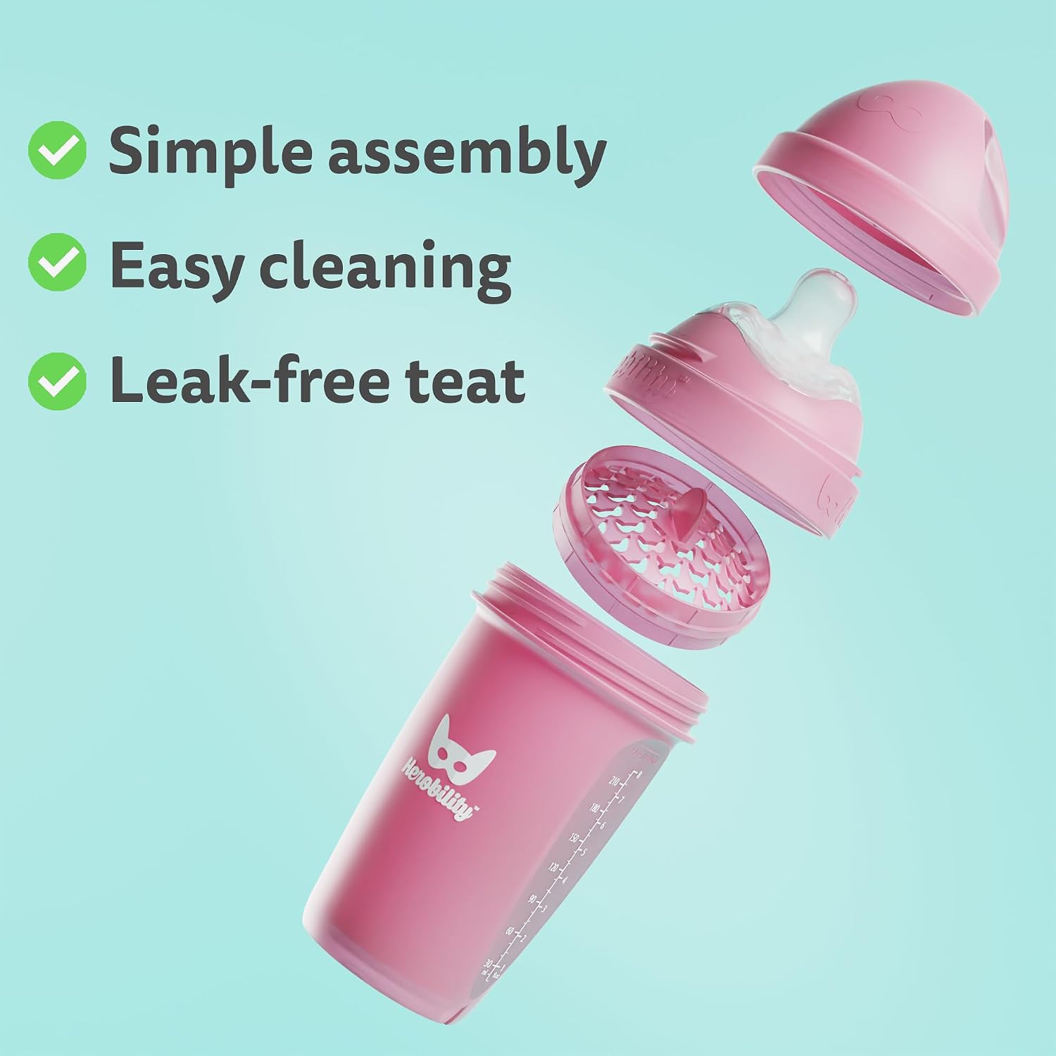 Herobility Anti-Colic Baby Bottles 5 oz /140 ml – Pack of 4 Newborn Baby Bottles, Slow Flow Plastic Bottles, Breast-Shaped Teat for Breastfed Babies - Multicolor - White, Gray, Iron Blue, Blue