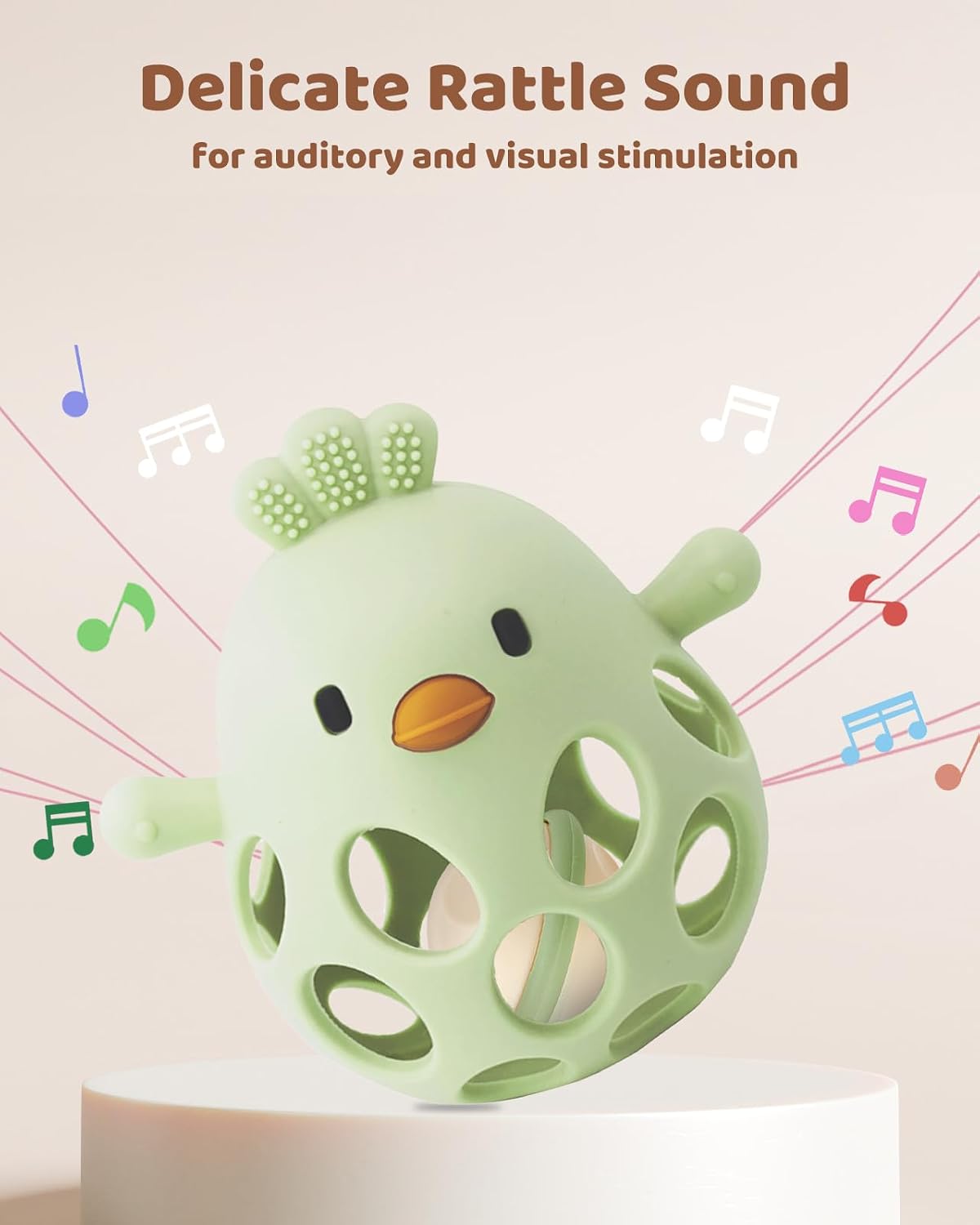 ChooKaChoo 2-in-1 Baby Teething Rattle Toy, Sensory Grasping Teether for Infants 3-12 Months, 100% Food-Grade Silicone, Easy to Hold, Soothing & Developmental, BPA Free (Green)