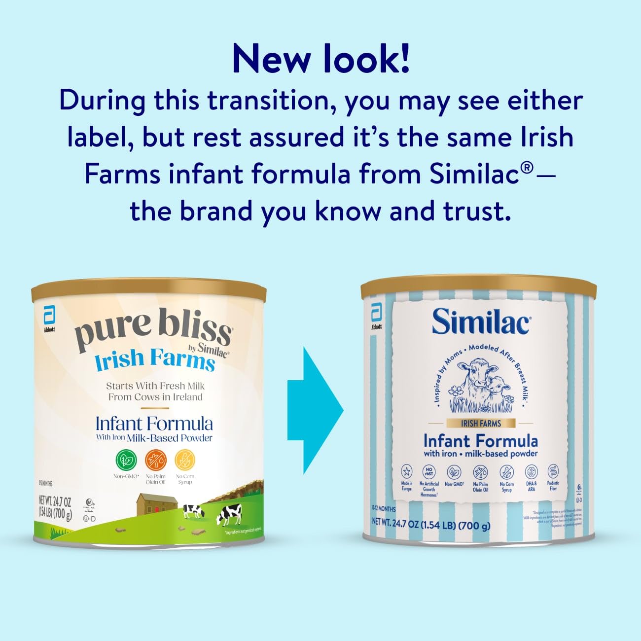 Similac Irish Farms, Easy-to-Digest Baby Formula, Infant Formula, 0-12 Months, 24.7-oz Can
