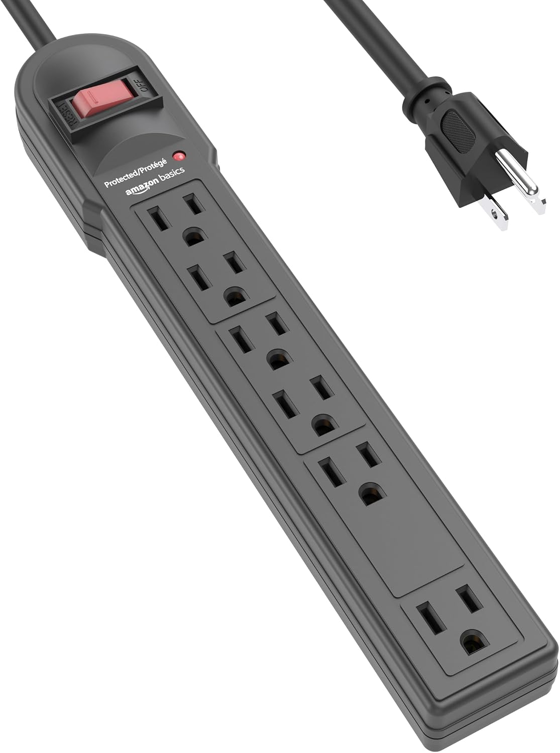 Amazon Basics Surge Protector Power Strip, 6-Outlet, 790 Joules, Circuit Breaker, LED Indicator Light, 6ft Extension Cord, Black