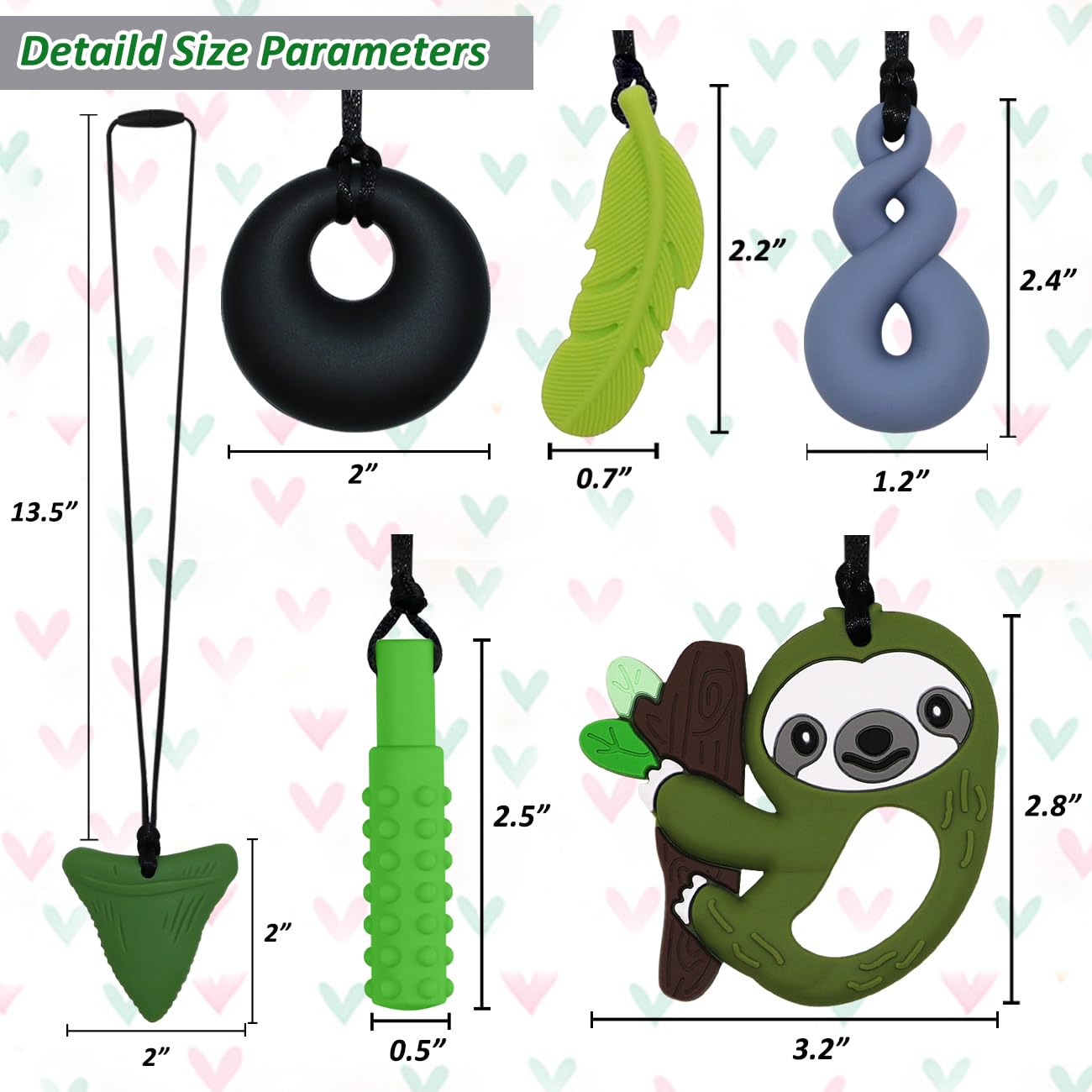 Sensory Chew Necklace for Kids Boys Girls, 6 Pack Silicone Chew Toys for Kids with ADHD Autism, Anxiety, Chewy Necklace Sensory Toys Reduce Adult Chewing Fidgeting (Green Sloth)