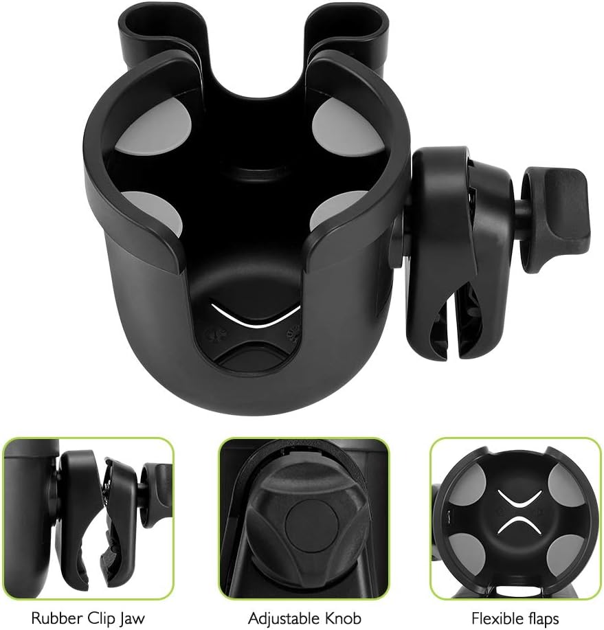 Accmor Stroller Cup Holder with Phone Holder, Bike Cup Holder, Universal Cup Holder for Uppababy Nuna Strollers, 2-in-1 Drinks Holder for Walker, Wheelchair, Scooter