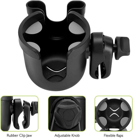 Accmor Stroller Cup Holder with Phone Holder, Bike Cup Holder, Universal Cup Holder for Uppababy Nuna Strollers, 2-in-1 Drinks Holder for Walker, Wheelchair, Scooter