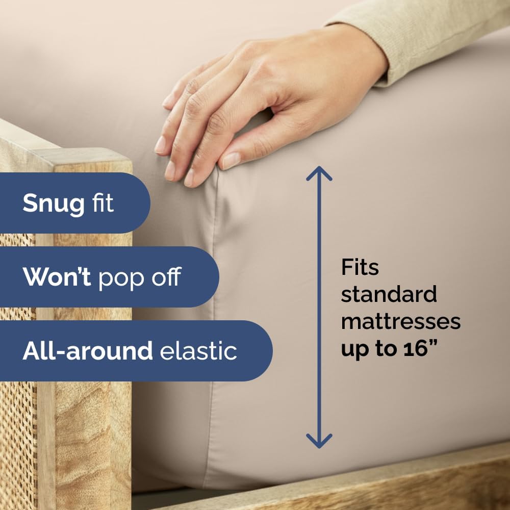 Queen Fitted Sheet - Single Fitted Sheet Only - 8-16" Deep Pockets - Wheat