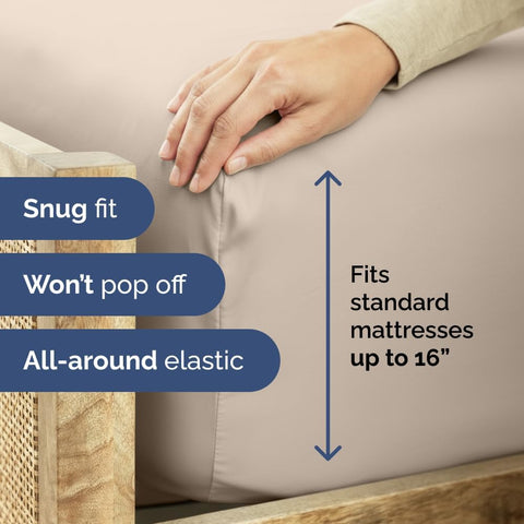 Queen Fitted Sheet - Single Fitted Sheet Only - 8-16" Deep Pockets - Wheat