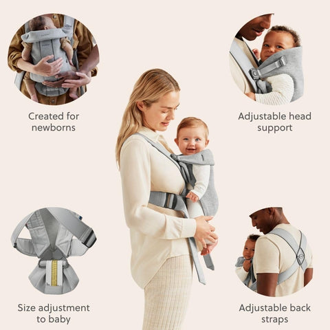 BabyBjörn Baby Carrier Mini, Light Gray, 3D Jersey | Infant Carrier (7-25 lbs), Ergonomic, Easy-to-Use