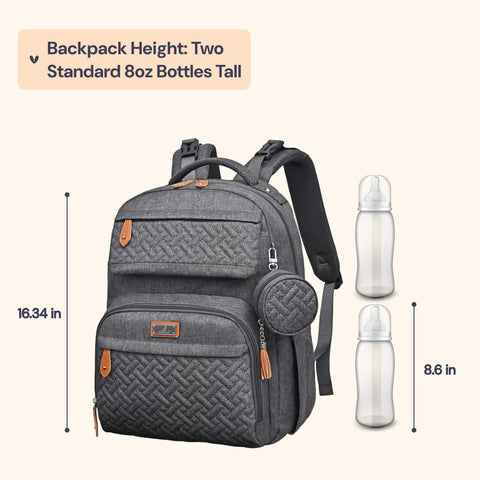 BabbleRoo Diaper Bag Backpack - Travel Large Baby Diaper Bag with Changing pad, Waterproof Baby Bags for Mom & Dad, Unisex Bags with Pacifier Case, Luggage Strap & Stroller Clips - Dark Gray