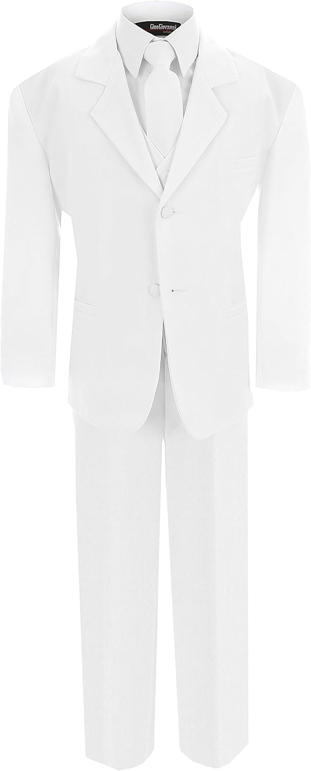 Boys 5 Piece Formal Suit Set with Shirt, Vest, Tie, and Pants, Baby to Teen