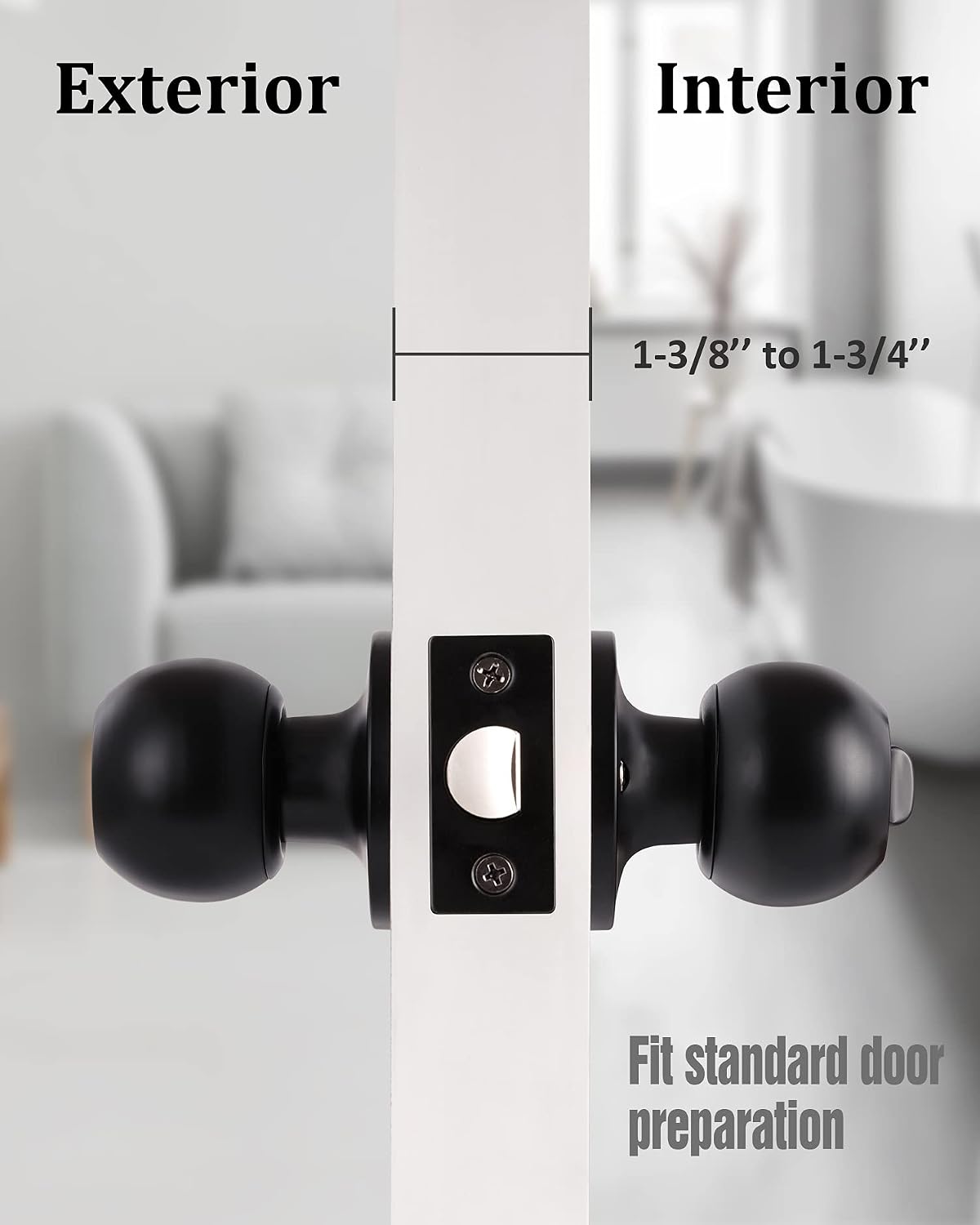 Lanwandeng (3Pack) Matte Black Privacy Door Knobs with Lock for Bedroom/Bathroom, Keyless Interior Door Locksets