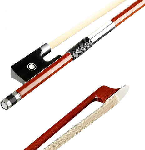 AMZZ Professional 1/2 Violin Bow – Brazilwood, Ebony Frog, White Horsehair, Handmade & Balanced for Students & Advanced Players