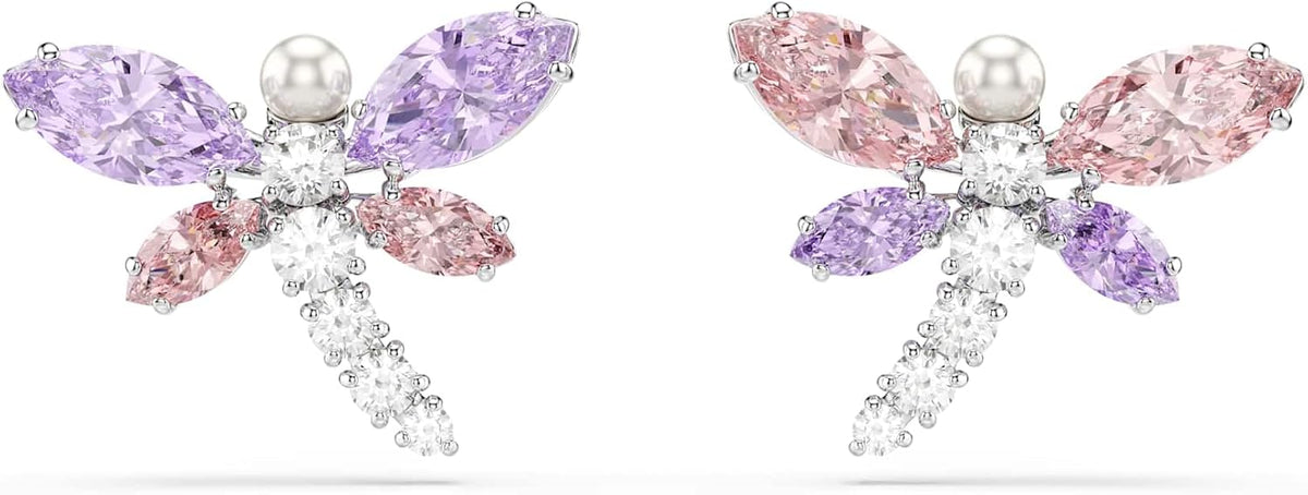 Swarovski x Ariana Grande Official Dragonfly Motif Jewelry Collection, Brooch, Pendant Necklace, Earrings, Mixed Cut Multicolored Stones, Rhodium Finish