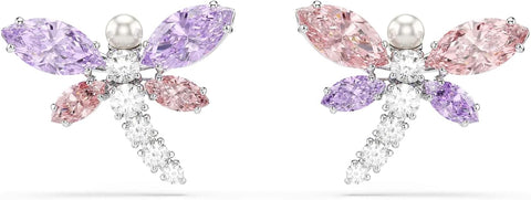 Swarovski x Ariana Grande Official Dragonfly Motif Jewelry Collection, Brooch, Pendant Necklace, Earrings, Mixed Cut Multicolored Stones, Rhodium Finish