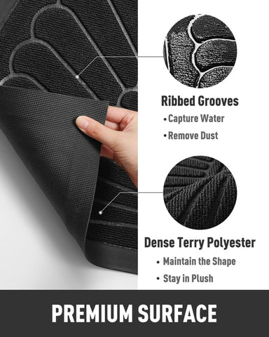 tchdio Door Mat Outdoor Indoor Entrance Doormat-Semicircular Durable Rubber Non Slip Front Door Mat for Outside Inside Entry Entryway Dirt Trapper WelcomeMat for Muddy Paws and Shoes-Black 17”x30”